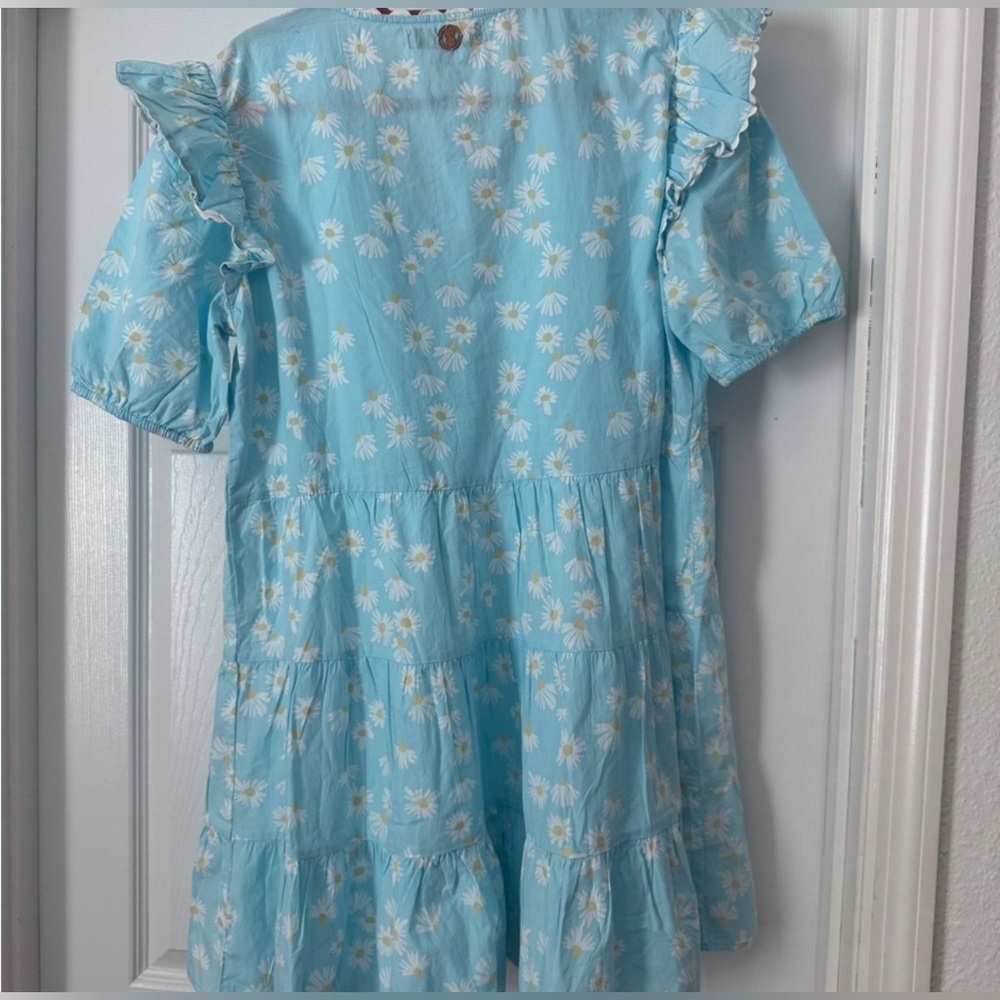 🌼 Simply Southern Blue Floral Print Dress - NWOT - 100% Cotton - Ruffle Sleeves - Picture 6 of 7